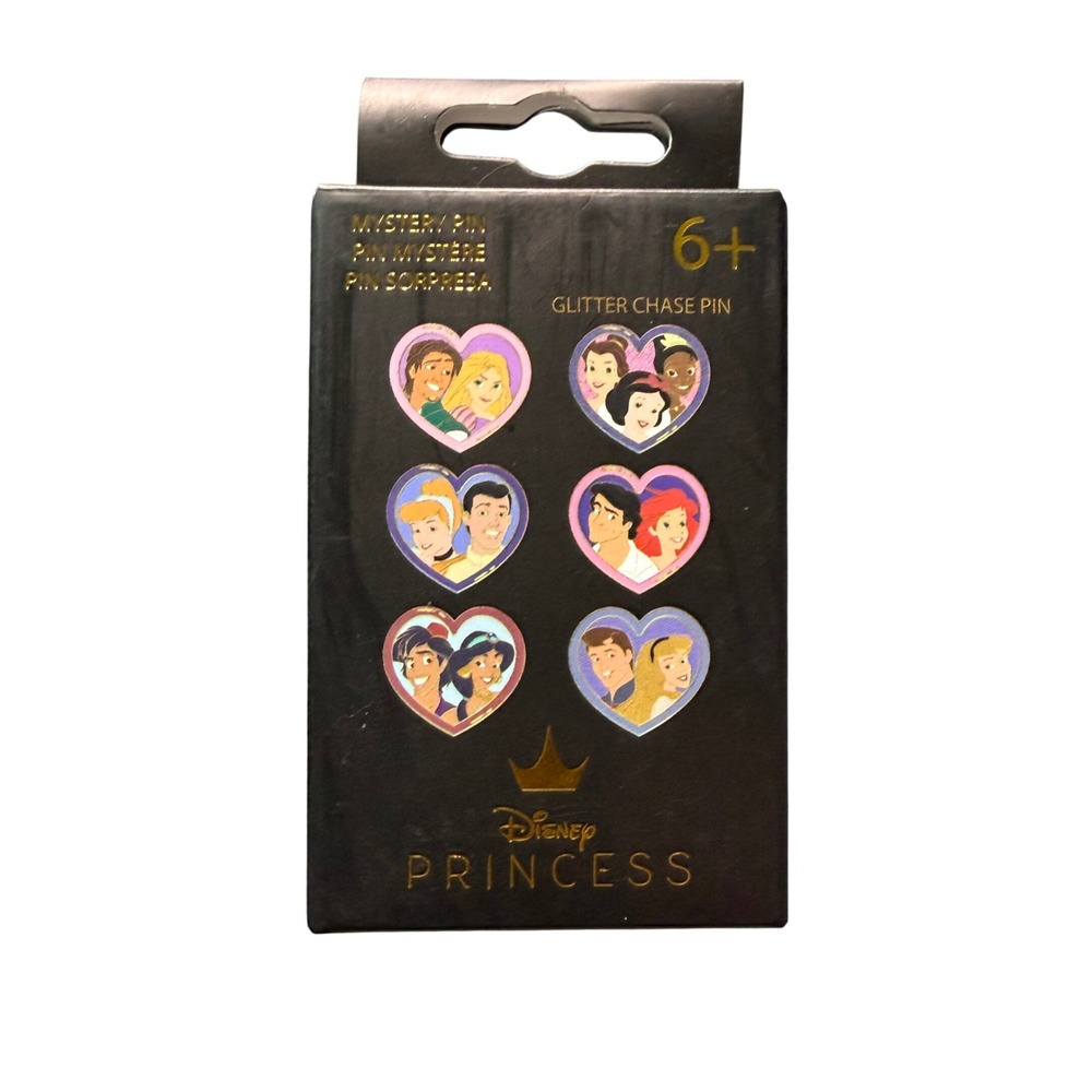 Disney Princess Mystery Pin Blind Box Heart Series Couples Glitter Chase Pin